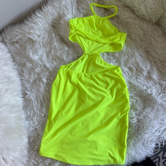 NWOT Skims Neon Green Highlighter Cutout Halter Bodycon Mini Dress | Small - Picture 5 of 8